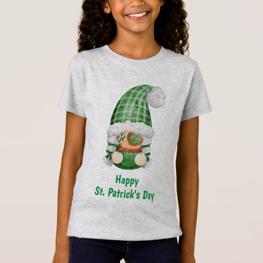 Gnome Green Cute Schattig St. Patrick's Day Girls T-shirt (Voorkant)