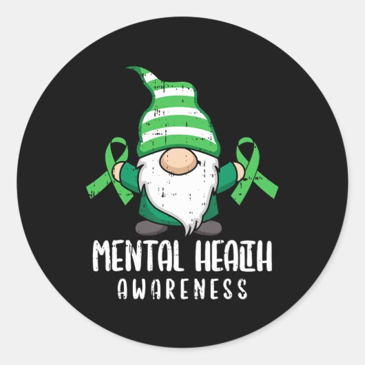 Gnome Green Ribbon Mental Health Awareness Warrior Ronde Sticker (Voorkant)