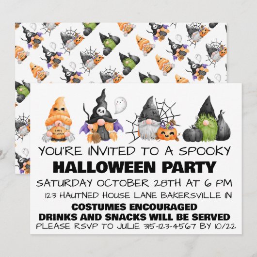 Gnome Griezellige Halloweenfeest Uitnodiging  (Voorkant / Achterkant)