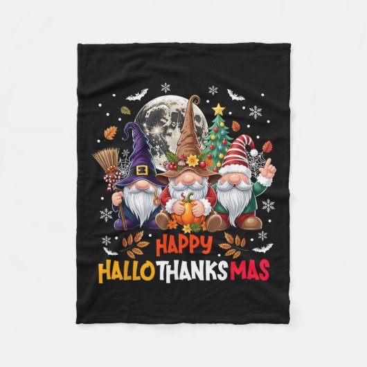 Gnome Hallothanksmas Halloween Thanksgiving Christ Fleece Deken (Voorkant)