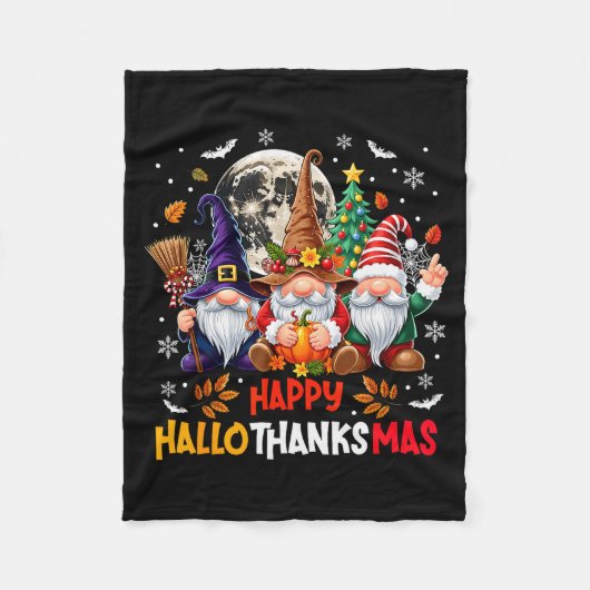 Gnome Hallothanksmas Halloween Thanksgiving Christ Fleece Deken (Voorkant)