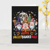 Gnome Hallothanksmas Halloween Thanksgiving Christ Kaart (Gele Bloem)