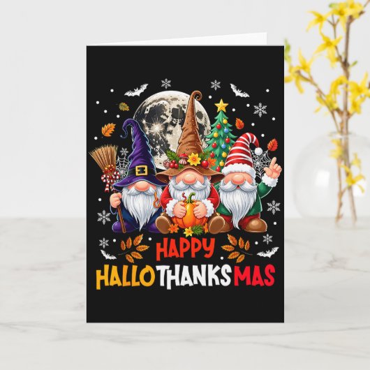 Gnome Hallothanksmas Halloween Thanksgiving Christ Kaart (Gele Bloem)