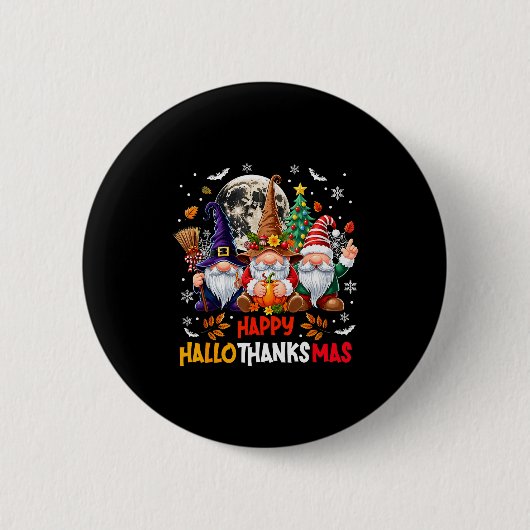 Gnome Hallothanksmas Halloween Thanksgiving Christ Ronde Button 5,7 Cm (Voorkant)