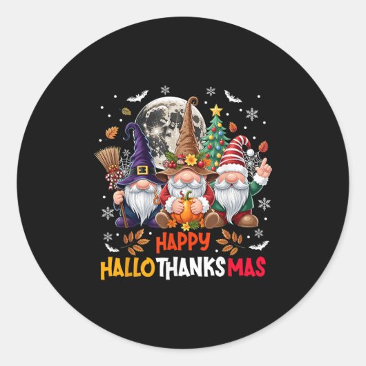 Gnome Hallothanksmas Halloween Thanksgiving Christ Ronde Sticker (Voorkant)