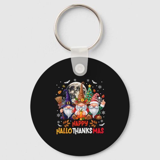 Gnome Hallothanksmas Halloween Thanksgiving Christ Sleutelhanger (Voorkant)