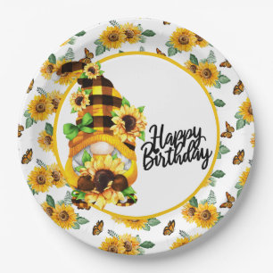 Gnome Happy Birthday Sunflower Papieren Bordje