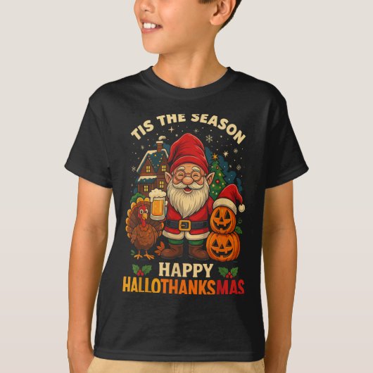 Gnome Happy Hallothanksmas Shirt Halloween Thanksg (Voorkant)
