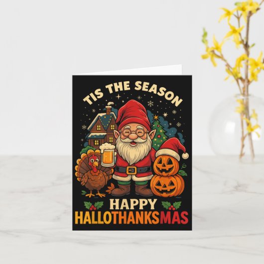 Gnome Happy Hallothanksmas Shirt Halloween Thanksg Kaart (Gele Bloem)