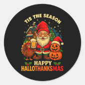 Gnome Happy Hallothanksmas Shirt Halloween Thanksg Ronde Sticker (Voorkant)