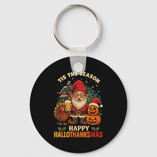 Gnome Happy Hallothanksmas Shirt Halloween Thanksg Sleutelhanger (Voorkant)