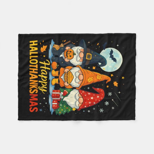 Gnome Happy Hallothanksmas Shirt Halloween Xmas Th Fleece Deken (Voorkant (Horizontaal))