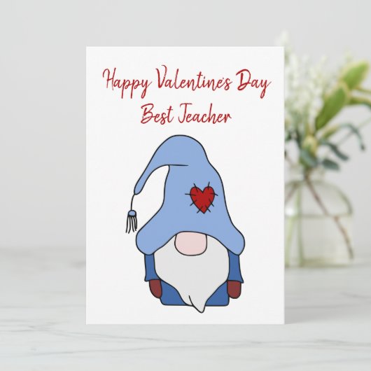 Gnome Happy Valentijnsdag Beste leraar Feestdagenkaart (Staand voorkant)