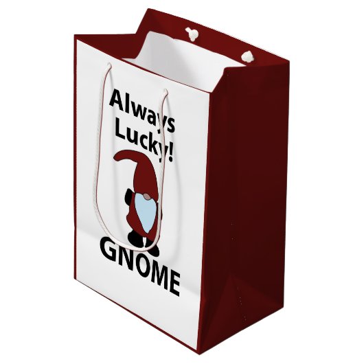 Gnome heeft altijd geluk medium cadeauzakje (Voorkant Gekanteld)