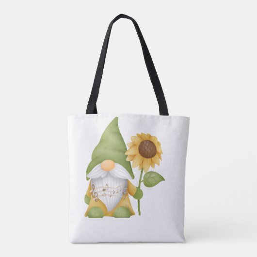 Gnome Holding a Sunflower and Notes on a Tote Bag (Achterkant)