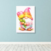 Gnome holding a tulip  canvas afdruk (Insitu (Houten vloer))