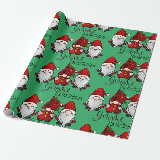 Gnome Holiday Kerstmis Cadeaupapier (Uitgerold)