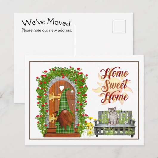 Gnome Home Sweet Home Adres Verandering Briefkaart (Voorkant / Achterkant)
