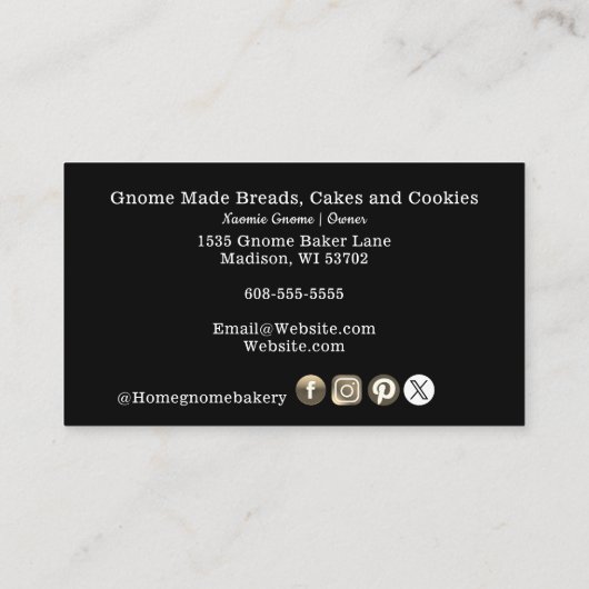Gnome Hometown Bakery Pastry Cakes & Trees Black Visitekaartje (Achterkant)