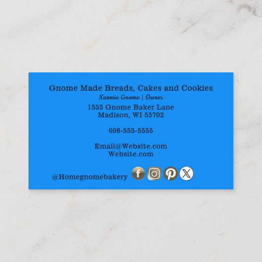 Gnome Hometown Bakery Pastry Cakes & Trees Blue Visitekaartje (Achterkant)
