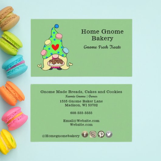 Gnome Hometown Bakery Pastry Cakes & Trees Green Visitekaartje