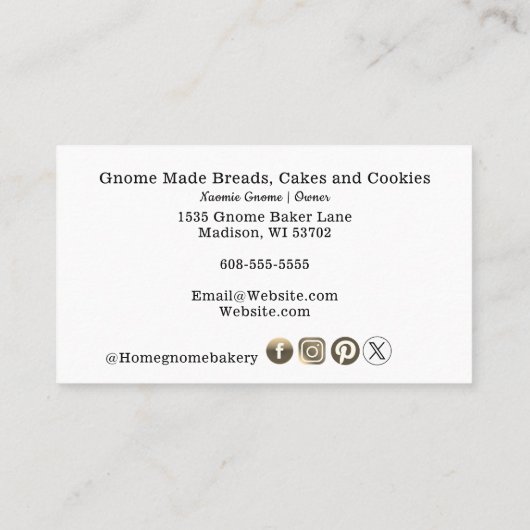 Gnome Hometown Bakery Pastry Cakes & Trees White Visitekaartje (Achterkant)