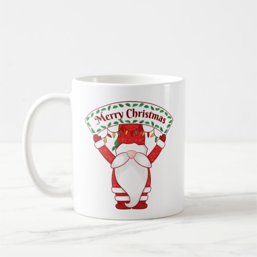 Gnome houdt Kerstmis-spandoek vast Koffiemok (Links)