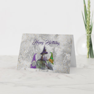 Gnome House Gouden Confetti Paarse Verjaardag Kaart