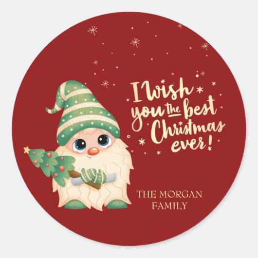 Gnome, ik wens je het beste kerstfeest ooit ronde sticker (Voorkant)