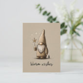 Gnome-illustratie met tekst 'Warme Wensen' Briefkaart (Staand voorkant)
