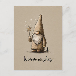 Gnome-illustratie met tekst 'Warme Wensen' Briefkaart
