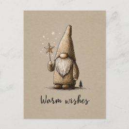 Gnome Illustration with "Warm Wishes" Text Briefkaart