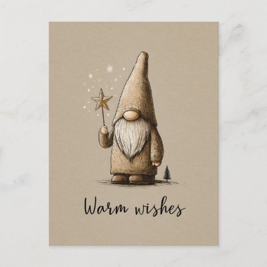Gnome Illustration with "Warm Wishes" Text Briefkaart (Voorkant)