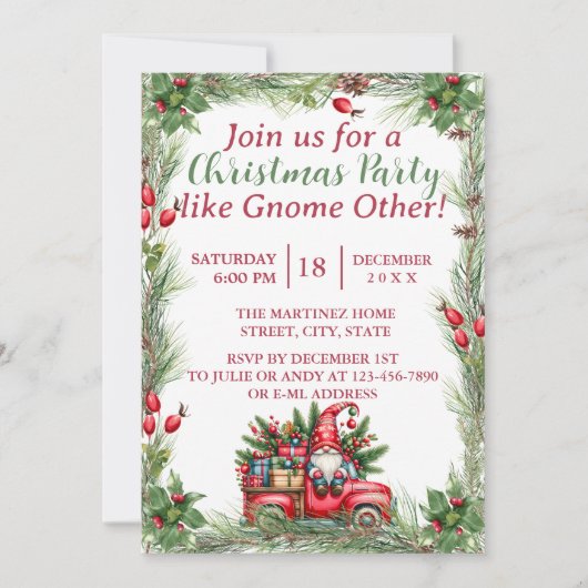 Gnome in een  rode truck kerstfeest kaart (Voorkant)