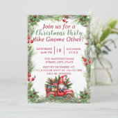 Gnome in een  rode truck kerstfeest kaart (Staand voorkant)