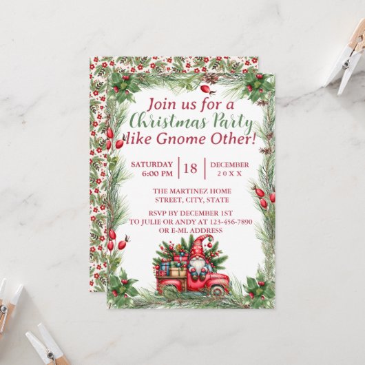 Gnome in een  rode truck kerstfeest kaart (Voorkant / Achterkant in situ)