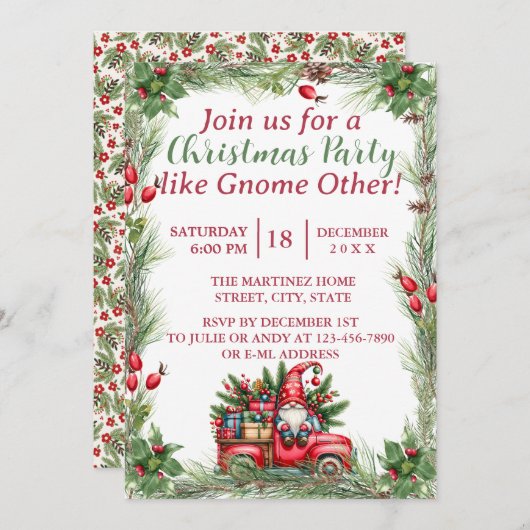 Gnome in een  rode truck kerstfeest kaart (Voorkant / Achterkant)