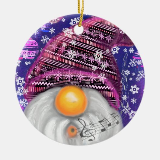 Gnome in het Paarse Pet Zingt een kerstliedje Keramisch Ornament (Voorkant)