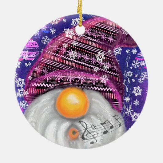 Gnome in het Paarse Pet Zingt een kerstliedje Keramisch Ornament (Achterkant)