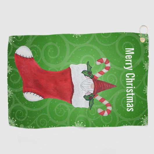 Gnome in Kerstmis Stocking Snowflakes wervelingen Golfhanddoek (Horizontaal)