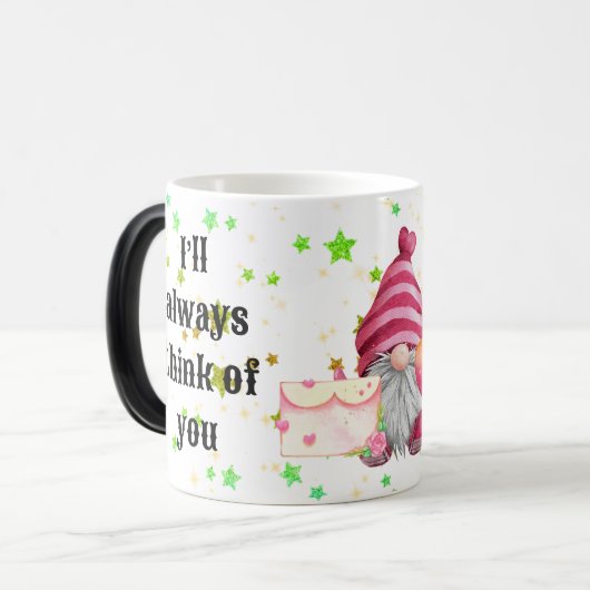 Gnome in love with rainbow heart magische mok (Voorkant links)