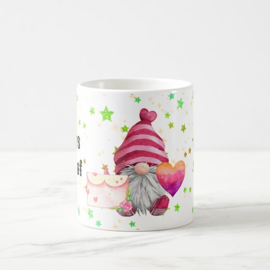 Gnome in love with rainbow heart magische mok (Center)