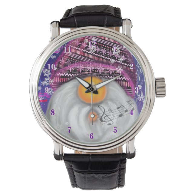 Gnome in Paars Pet Zingt vrolijk kerstlied Horloge (Voorkant)
