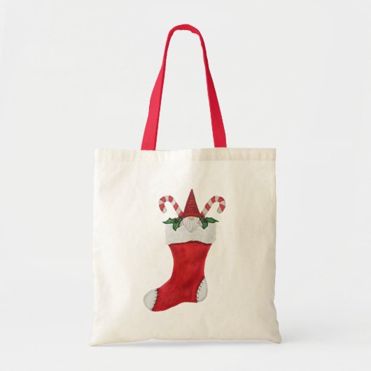 Gnome in Red Kerstmis, Candy Canes Holly Tote Bag (Voorkant)