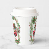 Gnome in rode vrachtwagen gevuld met geschenken papieren bekers (Rechts)