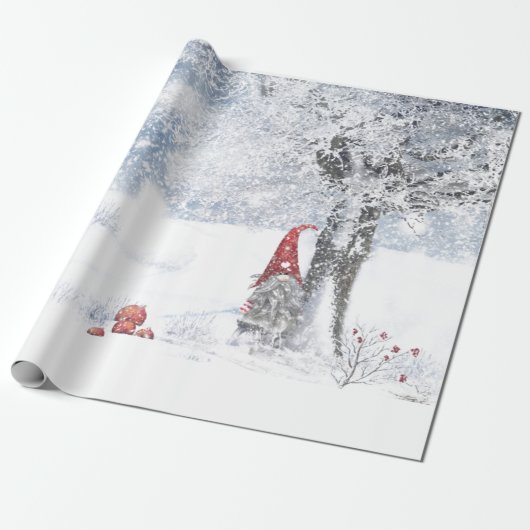GNOME IN SNEEUWGEDEKTE BOSSCHRISTMAS GIFT WRAP CADEAUPAPIER (Uitgerold)