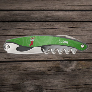 Gnome in Stocking Candy Canes Fancy groene werveli Kurkentrekker