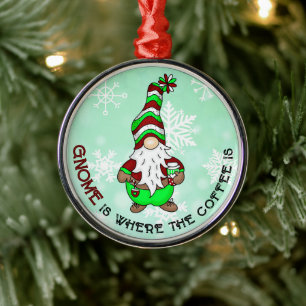Gnome is waar de koffie is   Schattigee kerst Metalen Ornament