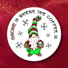 Gnome is waar de koffie is | Schattigee kerst Ronde Sticker