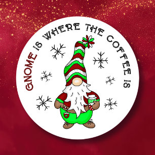 Gnome is waar de koffie is   Schattigee kerst Ronde Sticker
